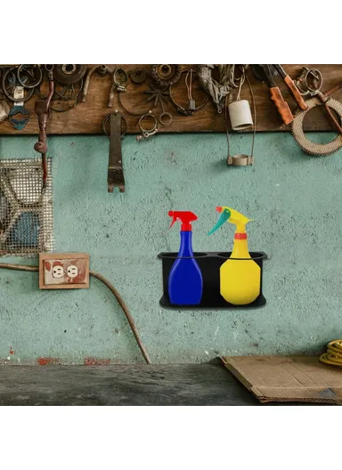 Dual Hole Wall Mount Spray Bottle Holder Paint Can Organizer Metal Storage Rack (L21.5 x W10.4 x H9)cm