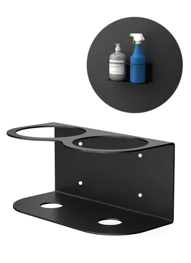Dual Hole Wall Mount Spray Bottle Holder Paint Can Organizer Metal Storage Rack (L21.5 x W10.4 x H9)cm