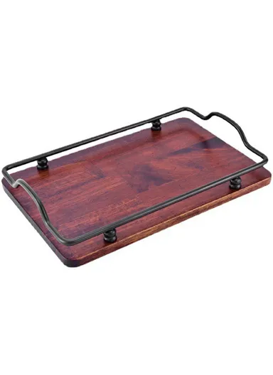 Vintage Wooden Dessert Tray with Iron Handle Serving Platter (L34.5 x W22.5 x H6)cm CYF-639 