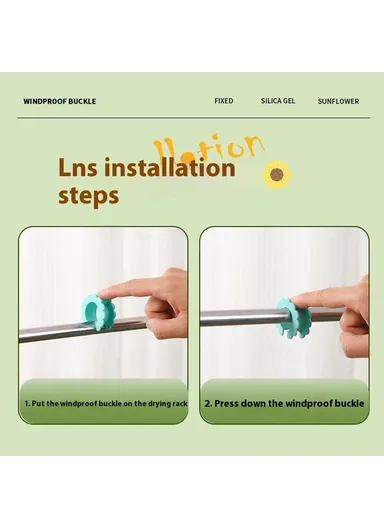 5-Pcs Clothes Hanger, Anti-Wind Clips Drying Rod Clamps Sunflower, Non-Slip Silicone Fasteners (D4.3 x W1.7)cm
