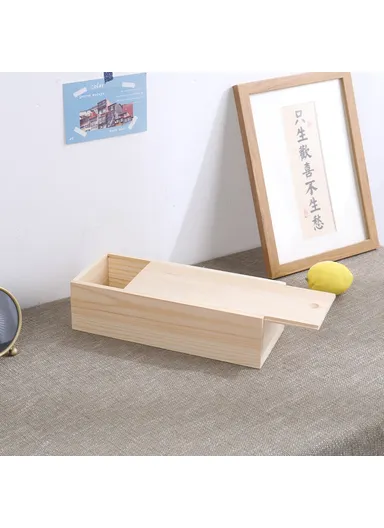 Multi-Use Minimalist Wooden Storage Box with Sliding Lid Rectangular Home Organizer (L30 x W12 x H8)cm