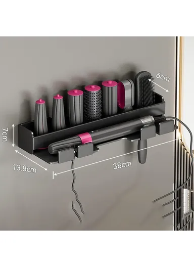 Stainless Steel Hair Styling Tool Organizer Wall Mounted Rack No Drill Storage Holder - Black