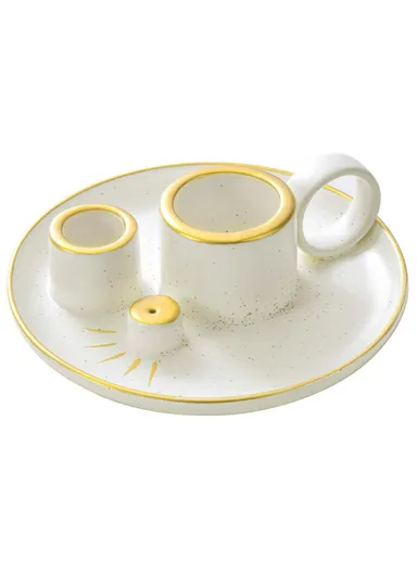 Meditation Sage Candle Holder Ceramic Incense Burner Bowl Candle Stick Holder Tray - White &amp; Gold