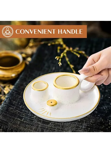 Meditation Sage Candle Holder Ceramic Incense Burner Bowl Candle Stick Holder Tray - White &amp; Gold