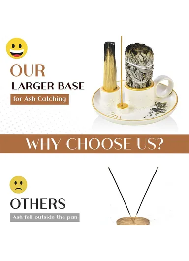 Meditation Sage Candle Holder Ceramic Incense Burner Bowl Candle Stick Holder Tray - White &amp; Gold