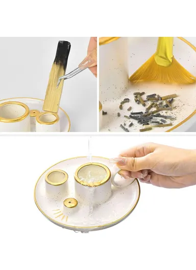 Meditation Sage Candle Holder Ceramic Incense Burner Bowl Candle Stick Holder Tray - White &amp; Gold