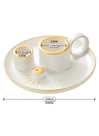 Meditation Sage Candle Holder Ceramic Incense Burner Bowl Candle Stick Holder Tray - White &amp; Gold