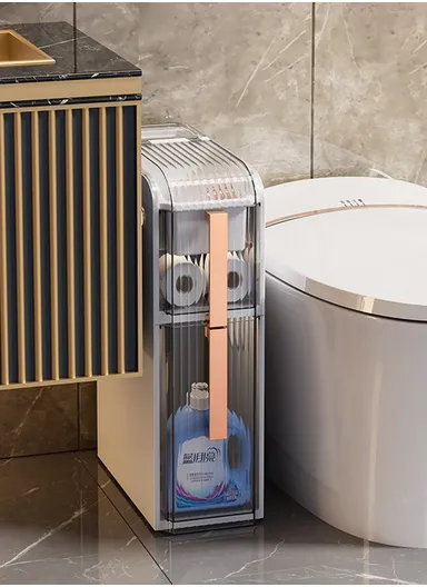 2 Tier Slim Storage Cabinet Toilet, Gap Clear Bathroom Organizer Rack with Wheels (L42.56 x W18 x H51.2)cm