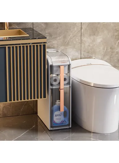 2 Tier Slim Storage Cabinet Toilet, Gap Clear Bathroom Organizer Rack with Wheels (L42.56 x W18 x H51.2)cm