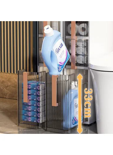 2 Tier Slim Storage Cabinet Toilet, Gap Clear Bathroom Organizer Rack with Wheels (L42.56 x W18 x H51.2)cm