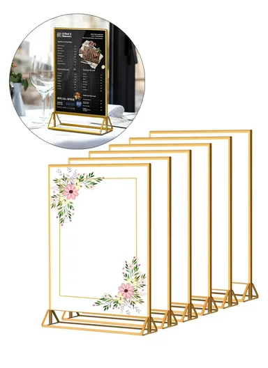 6-Pcs Vertical Sign Menu Holder, T-Shaped Double-Sided Acrylic Clear Display Stand (L21 x W29.7)cm