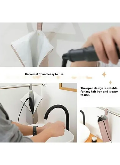 Portable Curling Iron Storage Bag Heat Resistant Travel Home Curling Iron Hanging Organizer - Pink