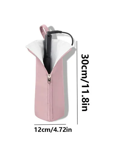 Portable Curling Iron Storage Bag Heat Resistant Travel Home Curling Iron Hanging Organizer - Pink