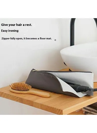Portable Curling Iron Storage Bag Heat Resistant Travel Home Curling Iron Hanging Organizer - Grey