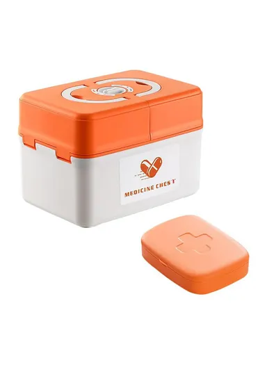 Multi Layer First Aid Kit Box Medical Storage Organizer Medicine Container - Orange