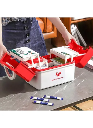 Multi Layer First Aid Kit Box Medical Storage Organizer Medicine Container - Orange