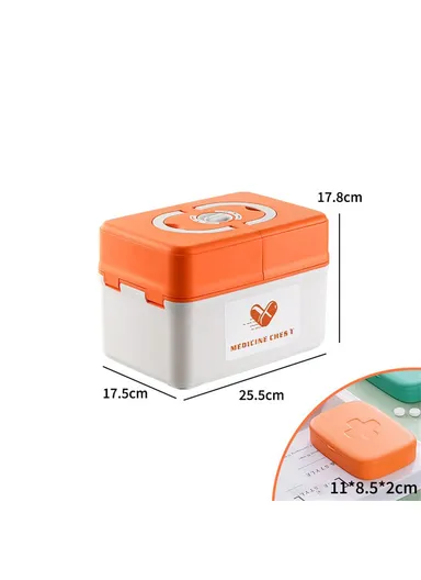 Multi Layer First Aid Kit Box Medical Storage Organizer Medicine Container - Orange