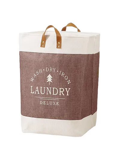 Foldable Laundry Basket, Dirty Clothes Storage Bag, Oxford Cloth Handbag with Handle Strap (W35 x D35 x H55)cm - Brown