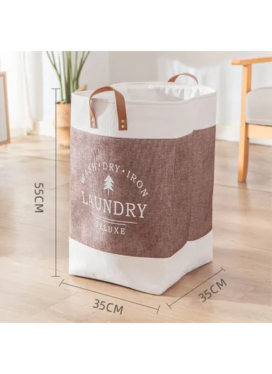 Foldable Laundry Basket, Dirty Clothes Storage Bag, Oxford Cloth Handbag with Handle Strap (W35 x D35 x H55)cm - Brown