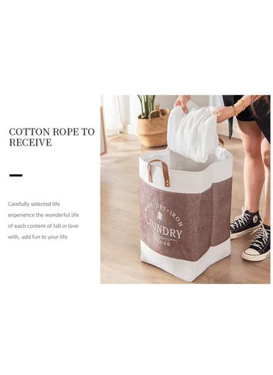 Foldable Laundry Basket, Dirty Clothes Storage Bag, Oxford Cloth Handbag with Handle Strap (W35 x D35 x H55)cm - Brown