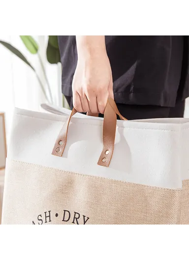 Foldable Laundry Basket, Dirty Clothes Storage Bag, Oxford Cloth Handbag with Handle Strap (W35 x D35 x H55)cm - Brown