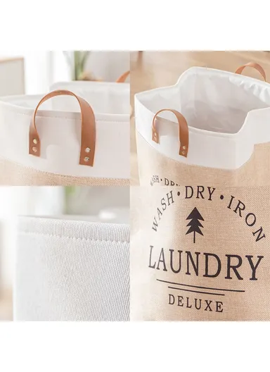 Foldable Laundry Basket, Dirty Clothes Storage Bag, Oxford Cloth Handbag with Handle Strap (W35 x D35 x H55)cm - Brown