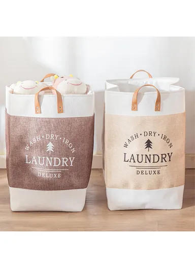 Foldable Laundry Basket, Dirty Clothes Storage Bag, Oxford Cloth Handbag with Handle Strap (W35 x D35 x H55)cm - Brown