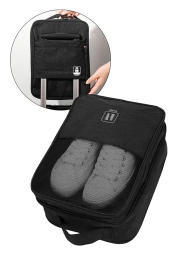 3 Pair Shoes Holder Bag, Portable Shoes Pouch, Travel Shoe Storage Organizer (W30 x D21.5 x H9)cm - Black / S