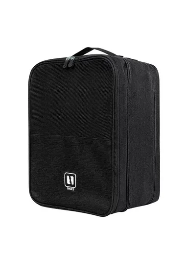 3 Pair Shoes Holder Bag, Portable Shoes Pouch, Travel Shoe Storage Organizer (W30 x D21.5 x H9)cm - Black / S