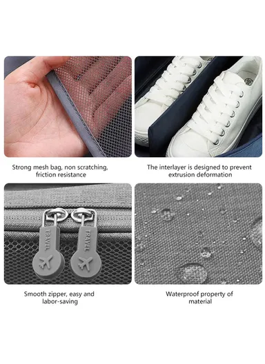 3 Pair Shoes Holder Bag, Portable Shoes Pouch, Travel Shoe Storage Organizer (W30 x D21.5 x H9)cm - Black / S