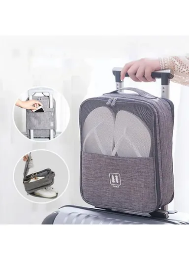 3 Pair Shoes Holder Bag, Portable Shoes Pouch, Travel Shoe Storage Organizer (W30 x D21.5 x H9)cm - Black / S