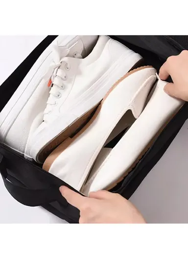 3 Pair Shoes Holder Bag, Portable Shoes Pouch, Travel Shoe Storage Organizer (W30 x D21.5 x H9)cm - Black / S