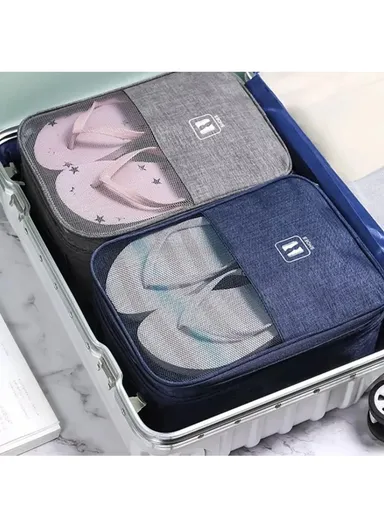 3 Pair Shoes Holder Bag, Portable Shoes Pouch, Travel Shoe Storage Organizer (W30 x D21.5 x H9)cm - Black / S