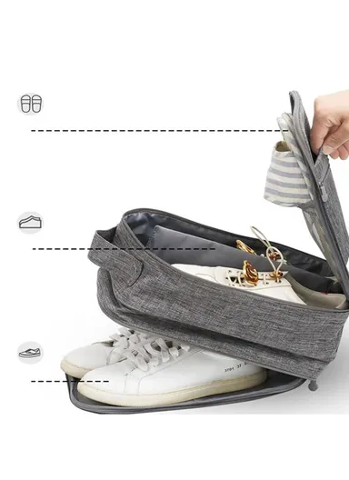 3 Pair Shoes Holder Bag, Portable Shoes Pouch, Travel Shoe Storage Organizer (W30 x D21.5 x H9)cm - Black / S