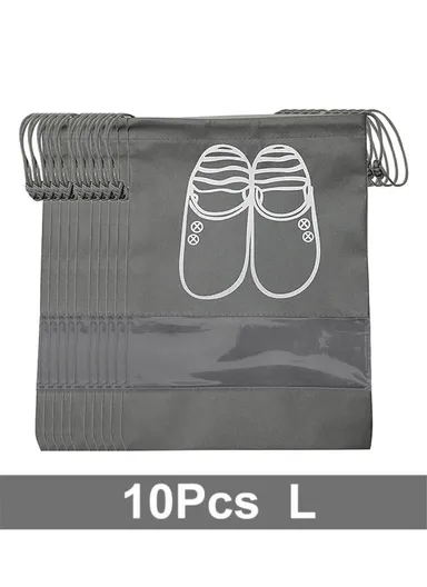 10-Pcs Shoe Storage Bag Closet Organizer Shoes Pouch Pocket (W32 x H44)cm - Light Grey / L
