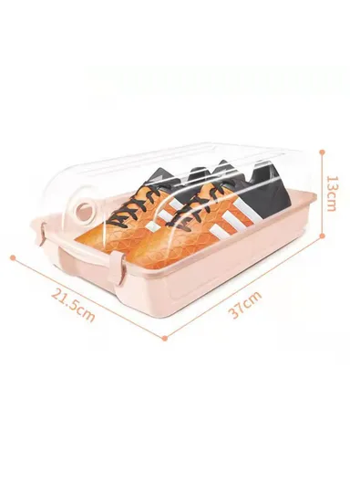 4-Pcs Large Transparent Shoe Organizer, Box Closet Plastic Shoe Storage Case Organizer (L37 x W21.5 x H13)cm - Pink