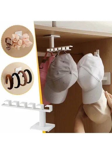 6-Hooks Adhesive L Shape Hanger Plastic Storage Rack Cabinet No Drill Organizer (L20 x W8.6)cm