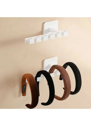 6-Hooks Adhesive L Shape Hanger Plastic Storage Rack Cabinet No Drill Organizer (L20 x W8.6)cm