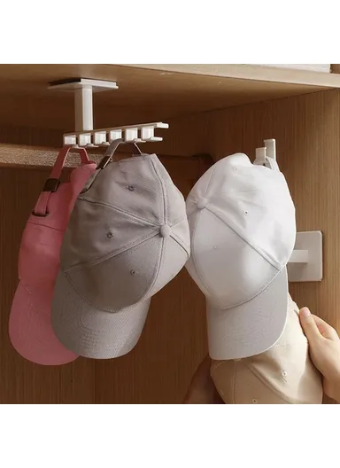 6-Hooks Adhesive L Shape Hanger Plastic Storage Rack Cabinet No Drill Organizer (L20 x W8.6)cm