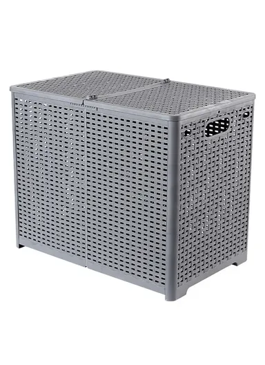 Partition Compartment Laundry Basket Foldable PP Clothes Hamper Box with Lid (W63 x D34 x H44) - Grey