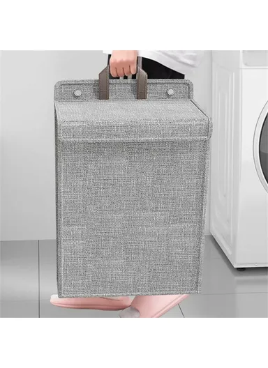 Foldable Hanging Laundry Hamper Basket, Wall-Mounted Dirty Clothes Bin (W48 x D12 x H36)cm - Beige / M