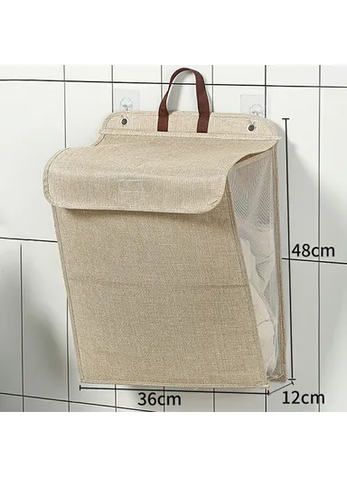 Foldable Hanging Laundry Hamper Basket, Wall-Mounted Dirty Clothes Bin (W48 x D12 x H36)cm - Beige / M