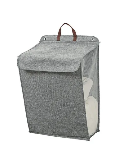 Foldable Hanging Laundry Hamper Basket, Wall-Mounted Dirty Clothes Bin (W48 x D12 x H36)cm - Grey / M