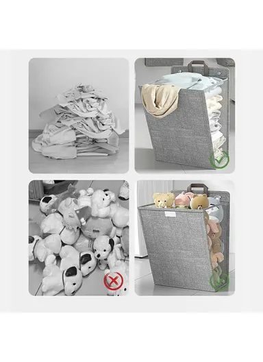 Foldable Hanging Laundry Hamper Basket, Wall-Mounted Dirty Clothes Bin (W48 x D12 x H36)cm - Grey / M