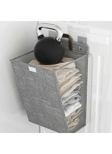Foldable Hanging Laundry Hamper Basket, Wall-Mounted Dirty Clothes Bin (W48 x D12 x H36)cm - Grey / M