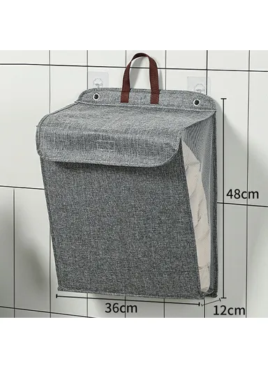 Foldable Hanging Laundry Hamper Basket, Wall-Mounted Dirty Clothes Bin (W48 x D12 x H36)cm - Grey / M