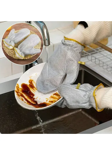 1 Pair Dishwashing Gloves, Non-Stick Oil-Resistant Heat-Resistant Kitchen Cleaning Gloves (L17 x W23.5)cm