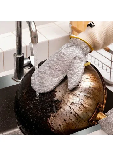 1 Pair Dishwashing Gloves, Non-Stick Oil-Resistant Heat-Resistant Kitchen Cleaning Gloves (L17 x W23.5)cm