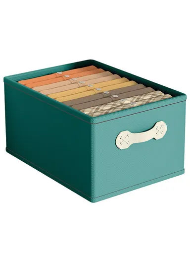 Large Capacity Foldable Cotton Linen Clothes Storage Organizer, Stackable Multi-Use Drawer Style Clothes Organizer (W47 x D28 x H22)cm - Green 