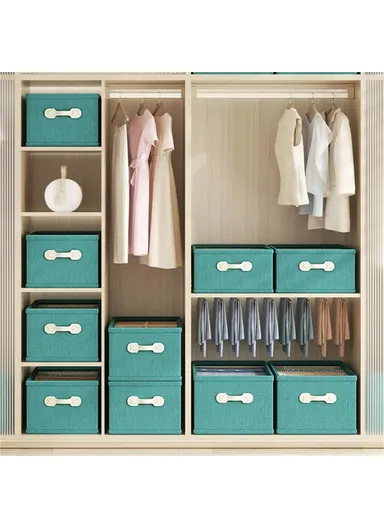 Large Capacity Foldable Cotton Linen Clothes Storage Organizer, Stackable Multi-Use Drawer Style Clothes Organizer (W47 x D28 x H22)cm - Green 